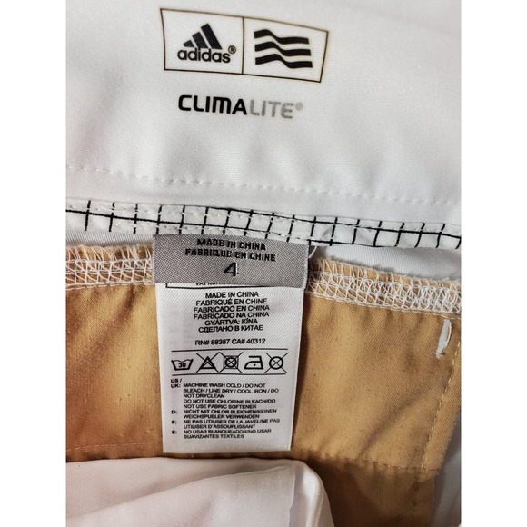adidas Shorts Womens Size 4 White Pockets Flat Front Light Wash Slit Logo EUC - Picture 8 of 9